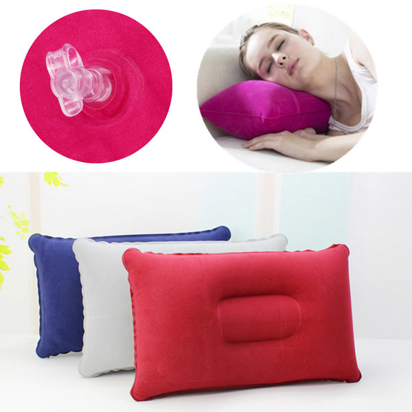 Folding Double Sided Inflatable Pillow Suede Fabric Cushion Camping Home Bedding Decor