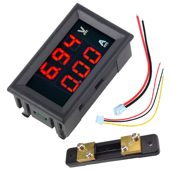 3pcs 0.56" DC 100V 50A Red+Red Dual LED Display Mini Digital Voltmeter Ammeter Panel Amp Volt Voltage Current Meter Tester