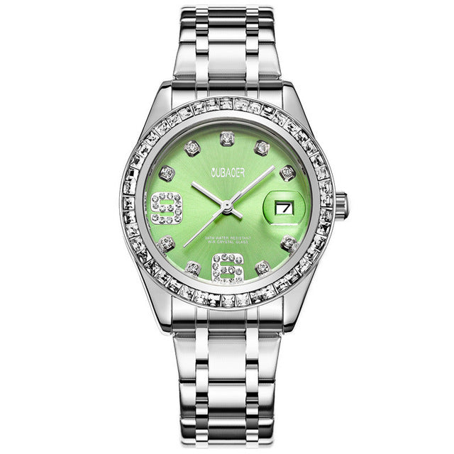 OUBAOER 6093LB Crystal Casual Style Women Wrist Watch Stainless Steel Strap Quartz Watch