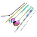 5 Pieces Portable Spoon Chopsticks Set Reusable Stainless Steel Spoon Chopsticks Straw Set