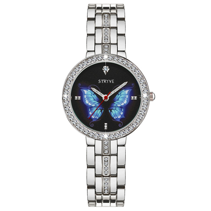 STRYVE T1018 Luxury Crystal Case Full Steel Women Watch Ladies Dress Quartz Watch