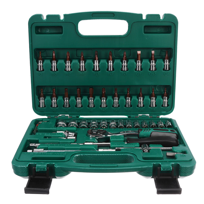 1/4 Inch Socket Ratchet Wrench Screwdriver Hand Tool Set Household Car AUTO Repair Tool Kit with Plastic Toolbox Storage Case