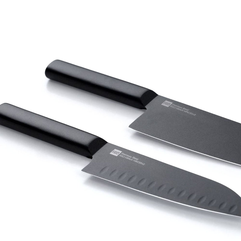 HUOHOU 2PCS/Set  Cool Black Stainless Steel Knife Nonstick Knife Set 7inch Anti-Bacteria Kitchen Chef Knife Slicing Knife From Xiaomi Youpin