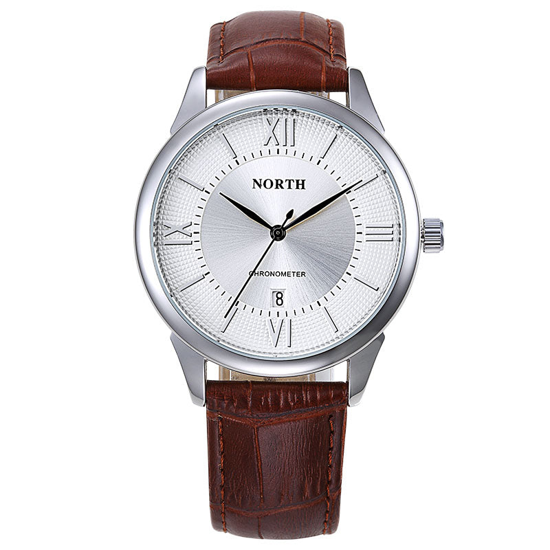 NORTH 6019 Men Watch Business Leather Strap Simple Dial Male Quartz Wrist Watch