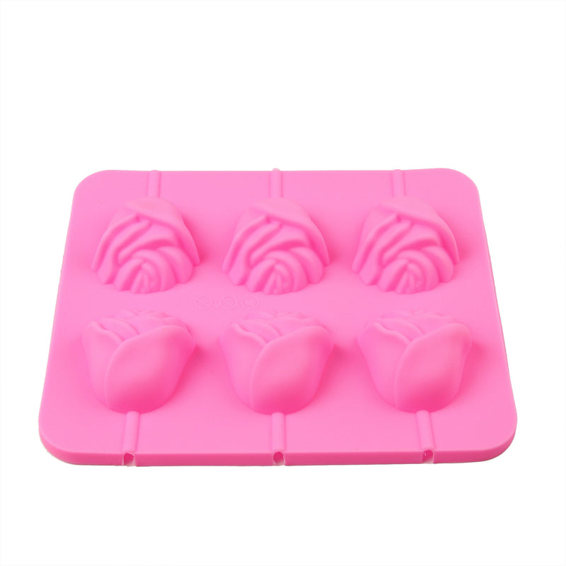 6 Rose Shapes Silicone Lollipop Baking Mold Tray 1pcs Pop Cake Stick Mould For Party Cupcake Baking