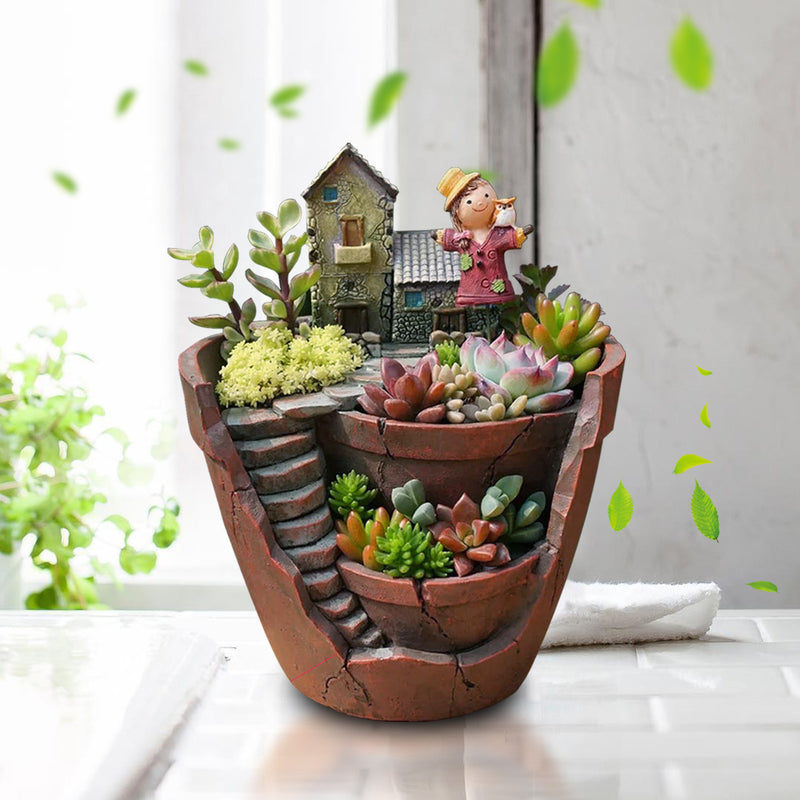 Sky Garden Potted Big House Micro Landscape Meat Plant Pots Flower Pot Resin Decorations