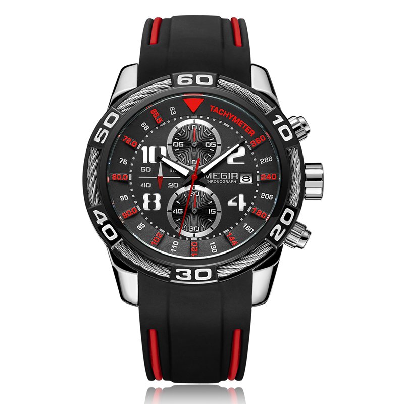 MEGIR 2045 Sport Watches Military Chronograph Silicone Strap Men Quartz Watch