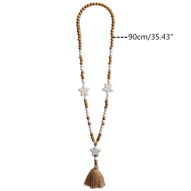 Ethnic Geometric Pendant Long Necklace Tassels Handmade String Beads Long Necklace Bohemian Jewelry