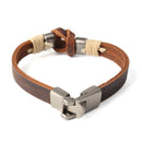 European Style Retro Vintage Leather Men Bracelet Buckle Double layers Chain