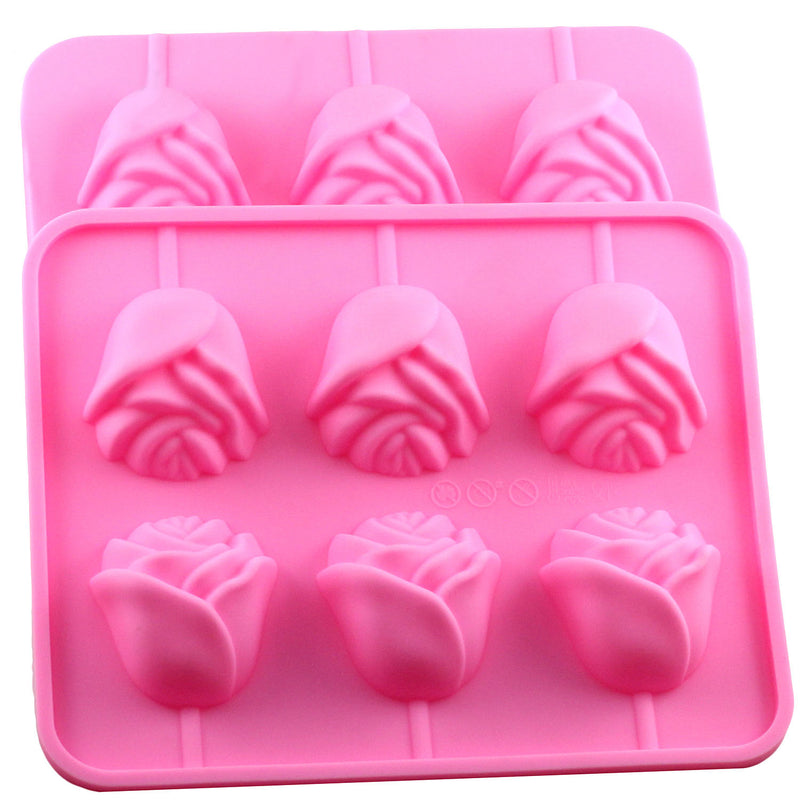 6 Rose Shapes Silicone Lollipop Baking Mold Tray 1pcs Pop Cake Stick Mould For Party Cupcake Baking