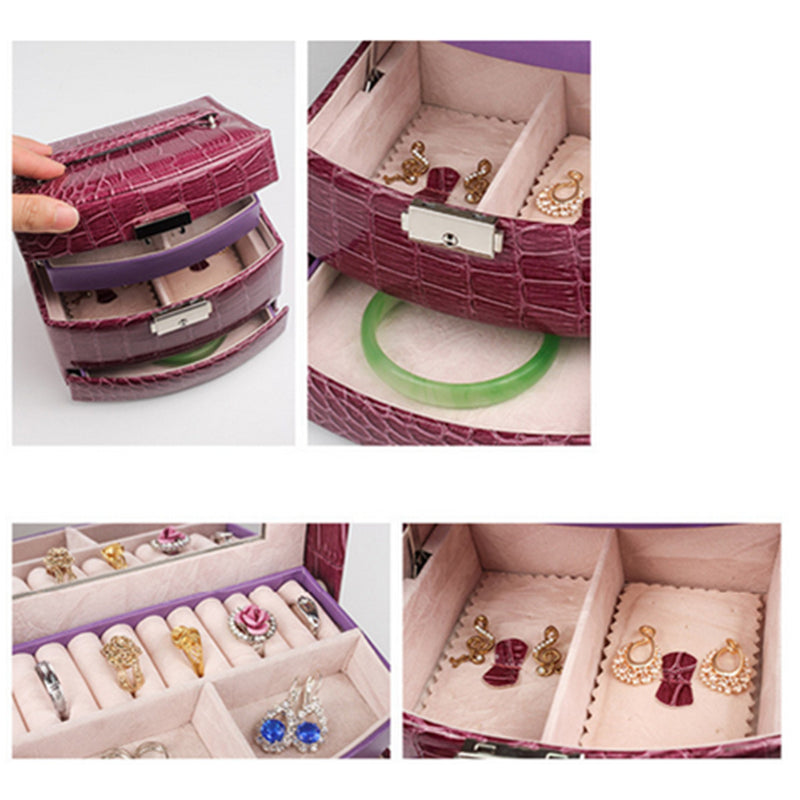 Leather Jewelry Box Storage Organizer Necklace Bracelet Ring Earring Case