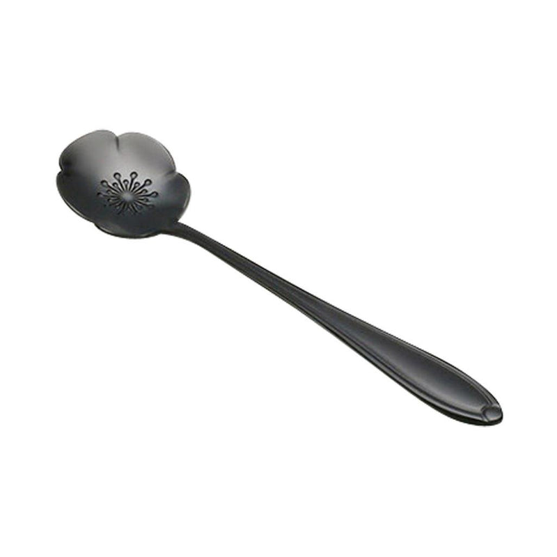 KCASA KC-FS01 Black Stainless Steel Flower Shape Coffee Sugar Spoon Tea Spoon Ice Cream Tableware