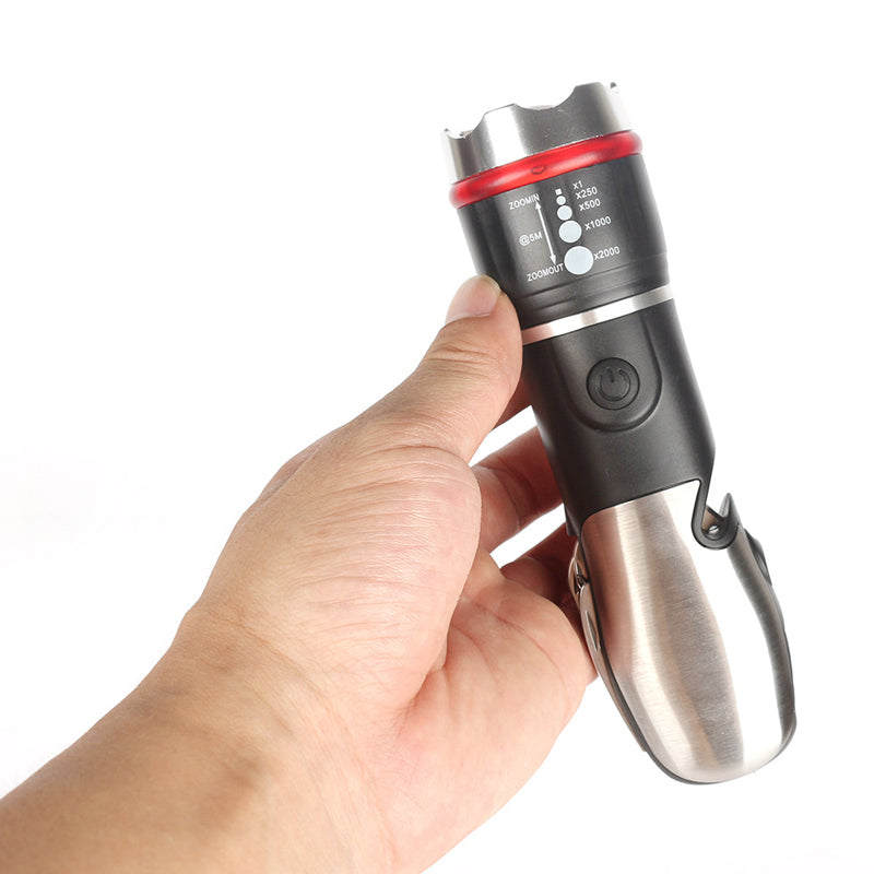 Multi-tool Flashlight 9 In 1 LED Zoomable Focus Torch With Car-Safety Hammer Screwdriver Flashlight