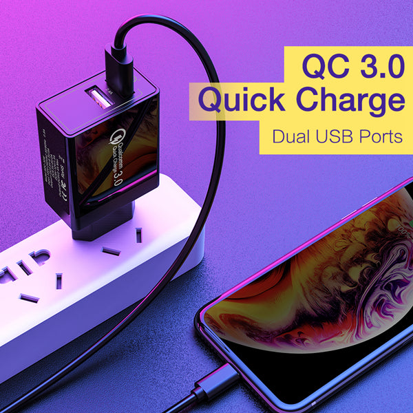 RAXFLY 30W QC3.0 Dual USB Charger Travel Wall Charger EU Plug For Oneplus 6T Xiaomi Mi8 Pocophone F1