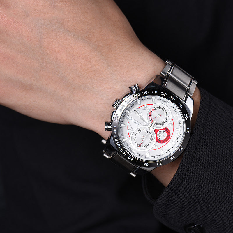 LONGBO 80131 Stainless Steel Band Decorative False Small Dial Fashion Men Quartz watch