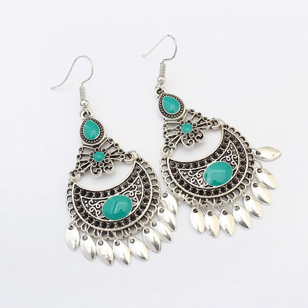 Ethnic Crescent Drop Earring Fashion Hollow Earrings Retro Long Alloy Leaf Earrings