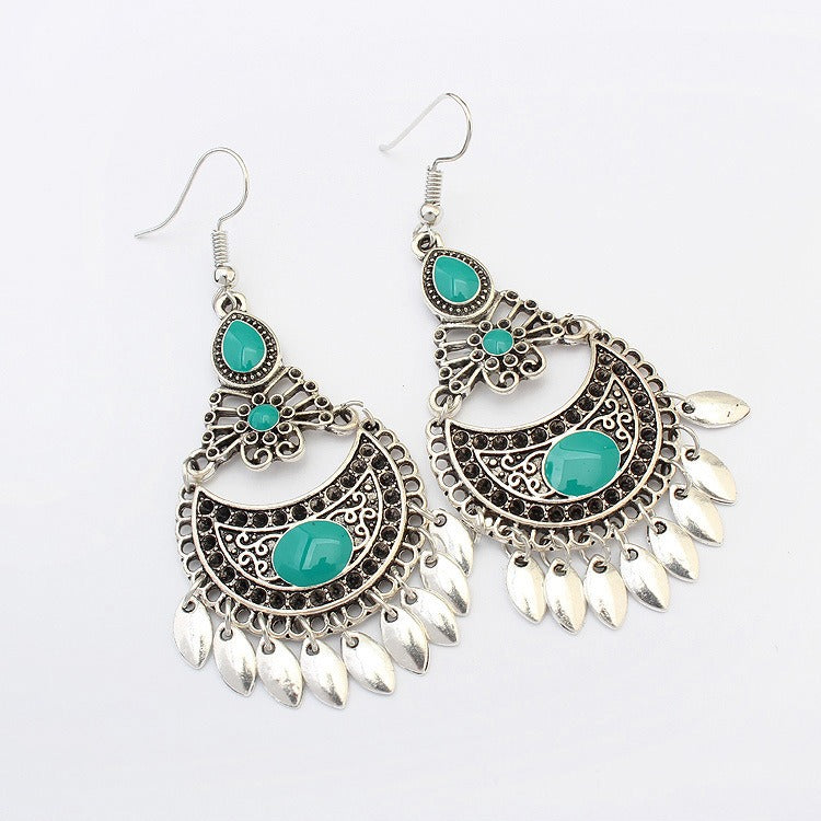 Ethnic Crescent Drop Earring Fashion Hollow Earrings Retro Long Alloy Leaf Earrings