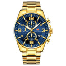 MINI FOCUS MF0278G Royal Golden Stainless Steel Chronograph Business Quartz Watch Men Wristwatch
