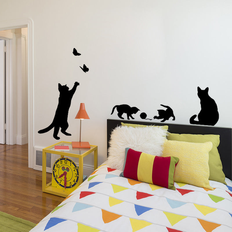 Cat play Butterflies Wall Sticker Removable Decoration Decals for Bedroom Kitchen Living Room Walls