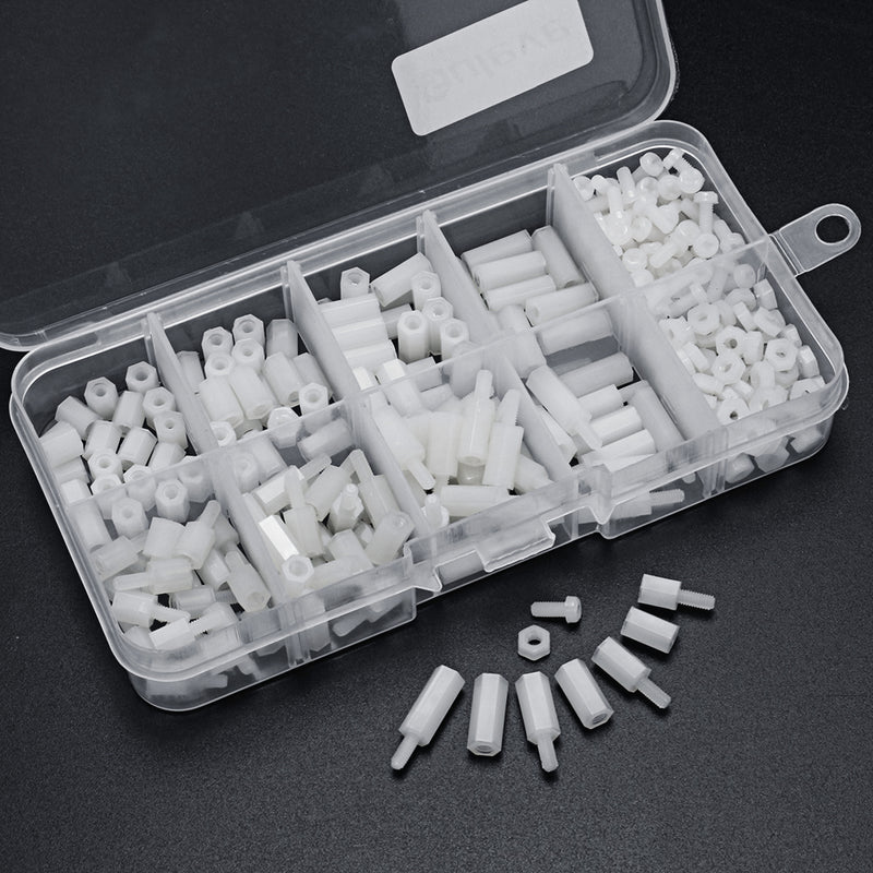 Suleve M2.5NH2 300Pcs Nylon Screw White/Black Hex Screw Nut PCB Standoff Spacer Assortment Kit