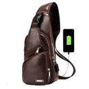 Men's Anti Theft Crossbody Bag USB PU Charging Shoulder Bag Camping Chest Waist Pack