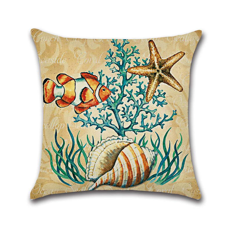 Cartoon Ocean Creature Turtle Pillow Case Cotton Linen Square House Decor Cushion Cover