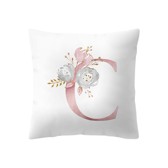 Simple Nordic Style Pink Alphabet ABC Pattern Throw Pillow Cover Home Sofa Creative Art Pillow Case