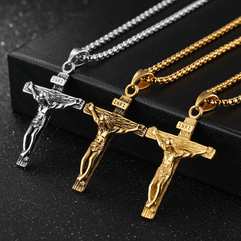 Jesus Cross Titanium Steel Men's Pendant Pure Steel Necklace