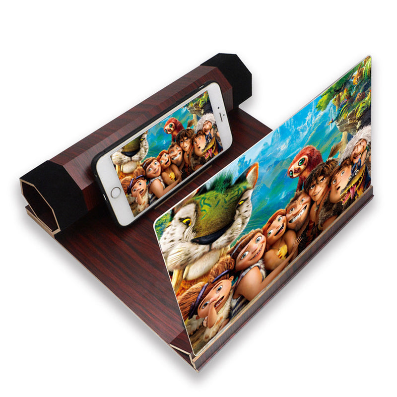 Unversal 12" 3D HD Rollable Wood Phone Screen Magnifier Video Movie Amplifier For Smart Phone