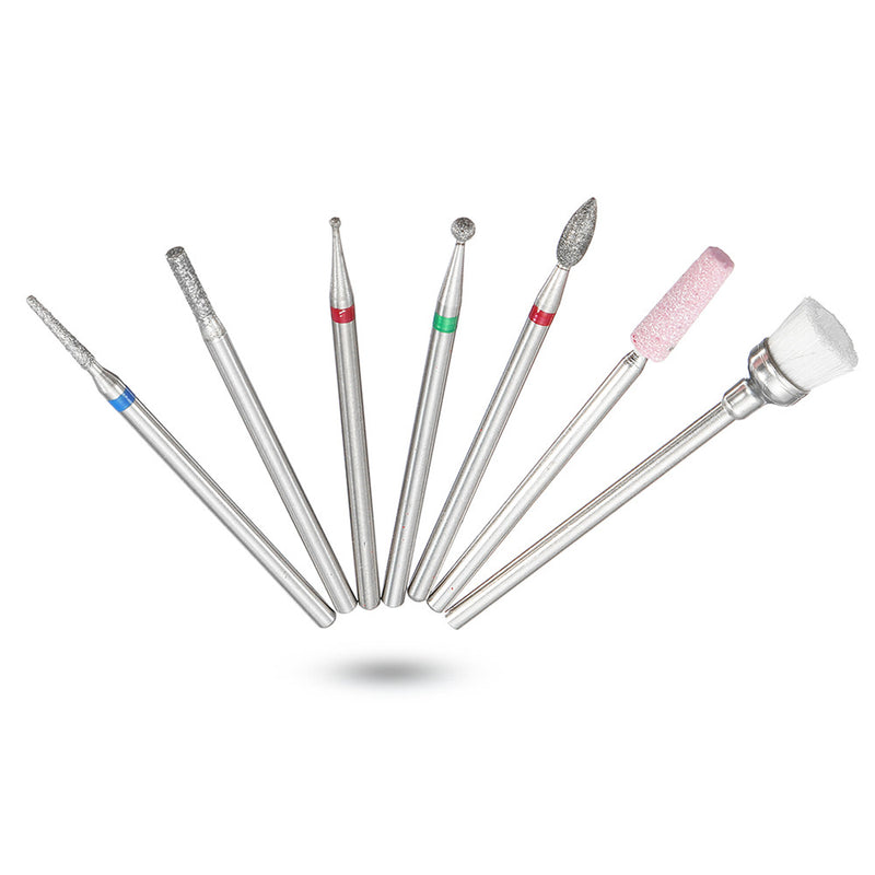 7pcs Abrasive Drill Bits 3/32 Inch Rotate Burr Cuticle Clean Manicure Pedicure Tool