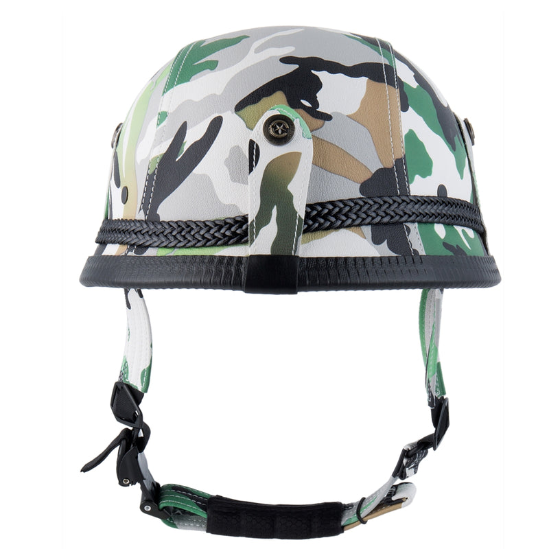 BYB Retro Cruiser Half Face Helmet Motorcycle Riding Leather Camouflage/Black