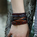 Punk Woven Cowhide Bracelet Multiplayer Men's Hemp Leather Beads Bracelets