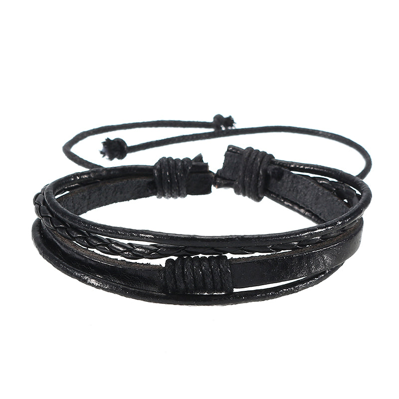 Men Multilayer Tribal Woven Surf Leather Bracelet Wristband