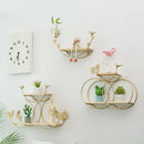 Nordic Art Wall Display Shelf Metal Iron Shelves Wall-mounted Wood Bookshelf Storage Rack Home Room Decorations
