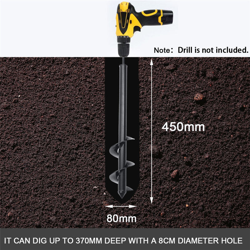 8x45cm Garden Auger Earth Planter Drill Bit Post Hole Digger Earth Planting Auger Drill Bit for Electric Drill