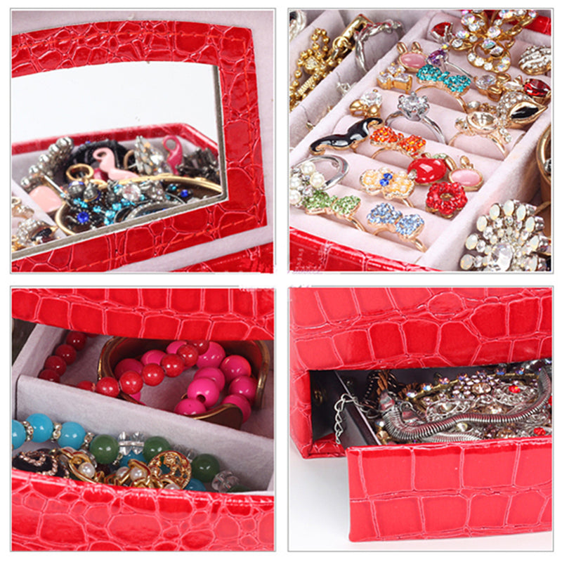 Leather Jewelry Box Storage Organizer Necklace Bracelet Ring Earring Case