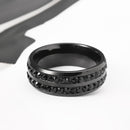 8mm Titanium Steel Men Ring Black Double Rhinestone Men Jewelry