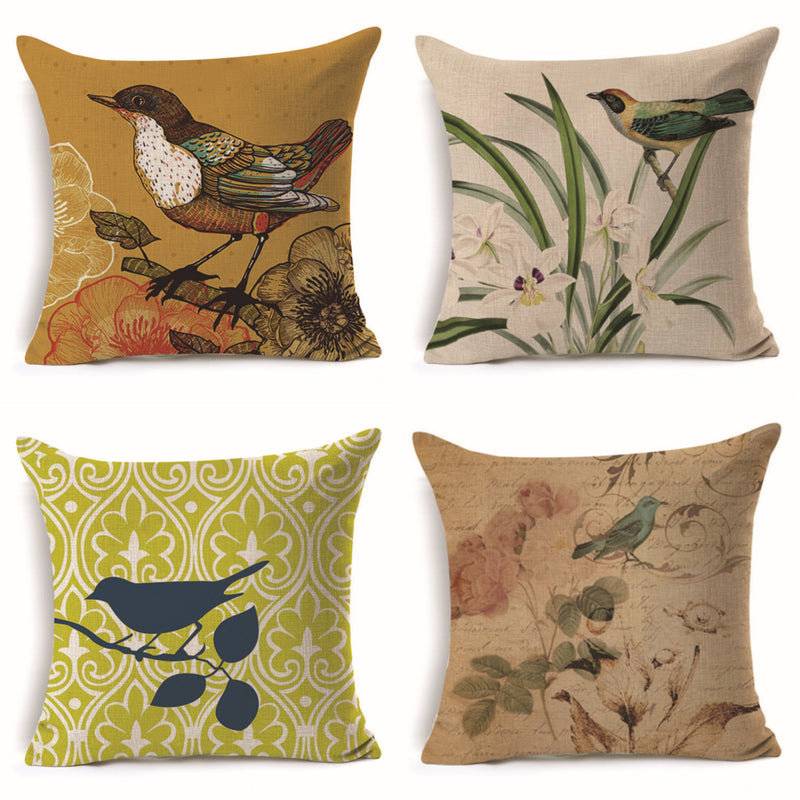 45x45cm Bird Flax Square Pillow Case Cushion Cover Sofa Throw Home Bedroom Decor