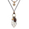 Vintage Hollow Leaf Pendant Women's Necklace Wood Star Charm Wax Rope Long Necklace for Women