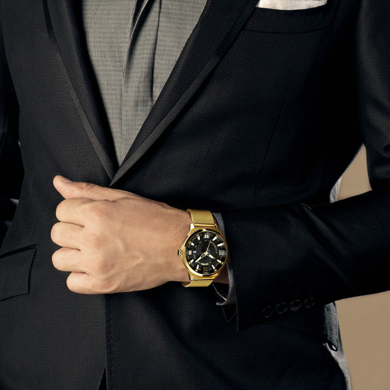 SKMEI 9166 Business Gold Stainless Steel Strap Date Display Waterproof Men Watch Quartz Watch