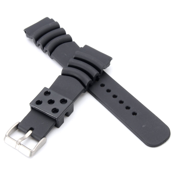 Replacement 20mm/22mm Black Divers Silicone Watch Band Strap Ocean Ripples for SEIKO