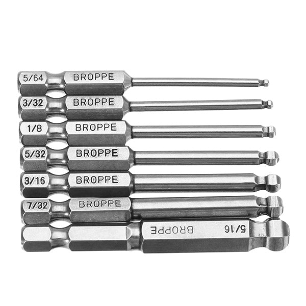 Broppe 7pcs SAE 5/64-5/16 Inch 65mm Magnetic Ball Screwdriver Bit 1/4 Inch Hex Shank