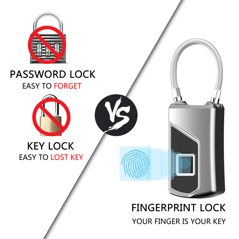 Anytek L1 Waterproof Smart Fingerprint Padlock Keyless Door Lock USB Charge Anti-theft