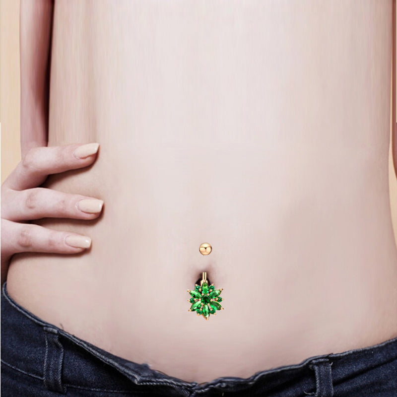 Elegant Rhonestone Belly Ring Flower Belly Navel Bar Piercing Ring for Women