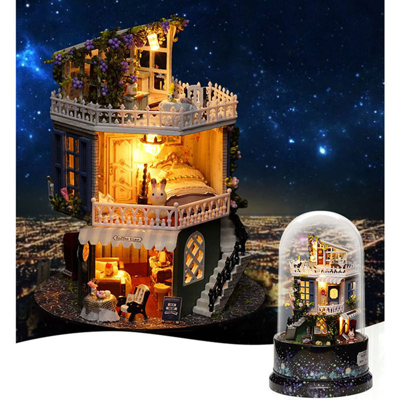 DIY Music Small Doll House Miniature Kit Rotating Box With Dust Cover Kids Gifts