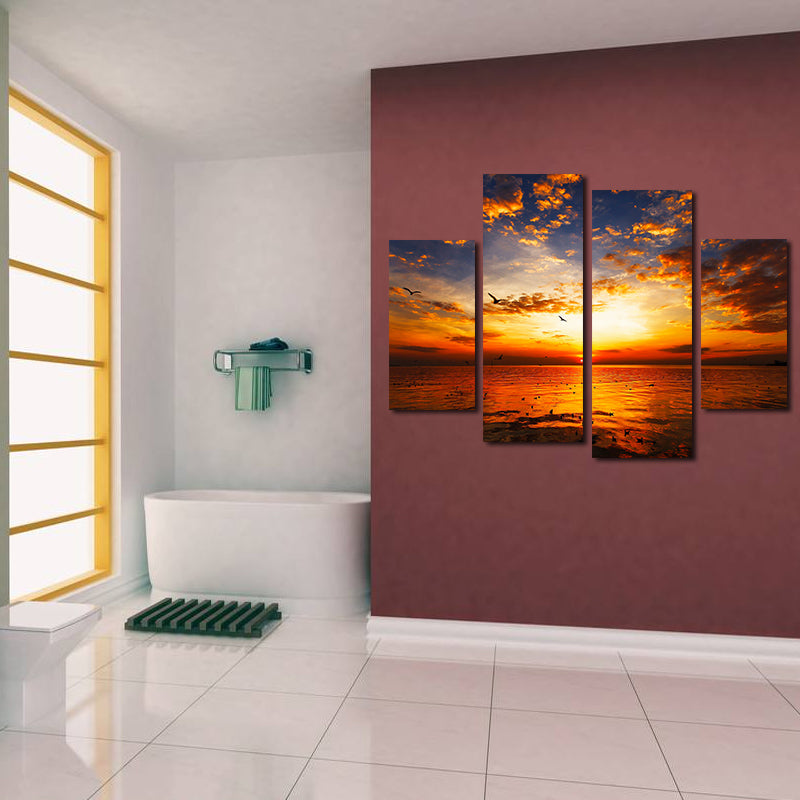 Miico Hand Painted Four Combination Decorative Paintings Sea Sunset Wall Art For Home Decoration