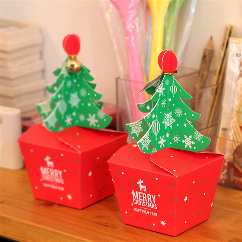 Christmas Tree Shaped Gift Cookie Candy Carrier Boxes Favor Bag Xmas Party Decorations