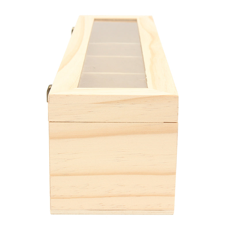 5 Compartments Plain Wooden Tea Box Bag Caddy Storage Display Container With Glass Lid
