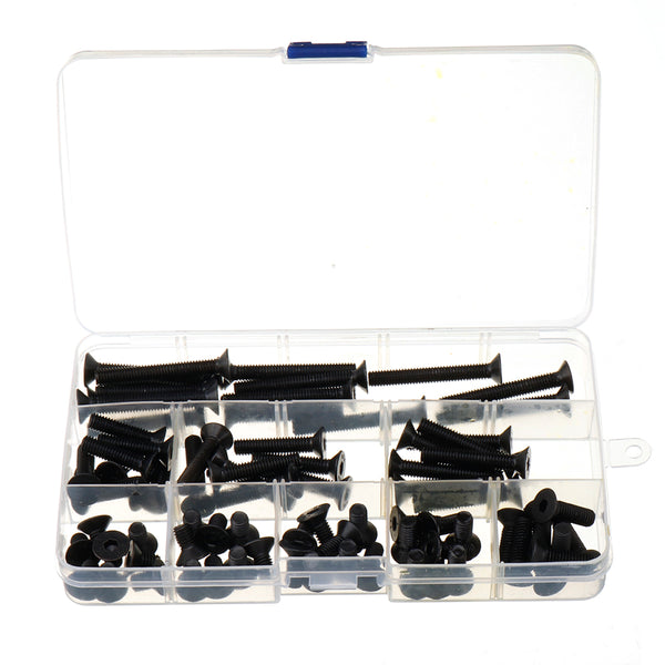 Suleve M6CH1 80Pcs M6 Carbon Steel Screw Hex Socket Flat Head 10.9 Grade 10-45mm Bolt Assortment