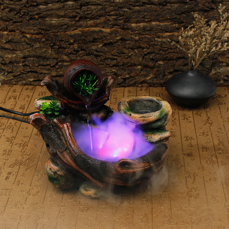 Resin Rockery Water Fountain LED Lights Atomization Home Office Desktop Decorations